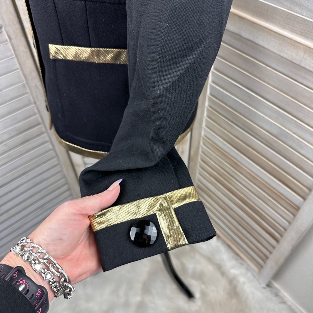 Vintage Valentino Boutique Military Gold Lame Trim Black Blazer Jacket Size 4 - Picture 6 of 9